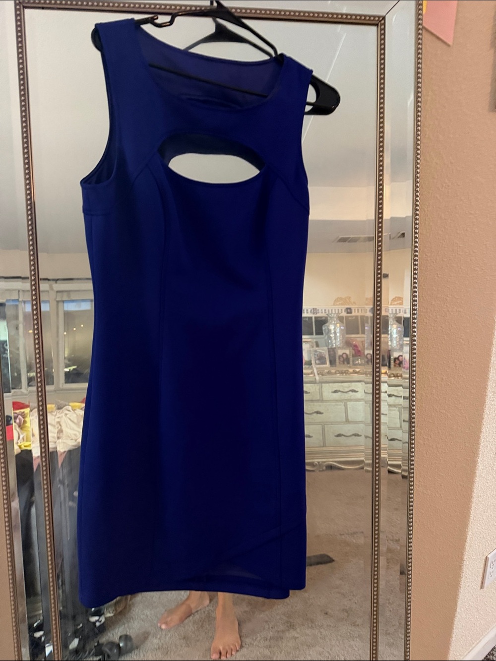 GUESS Sleeveless Mini Dress in Royal Blue with Front Cutout